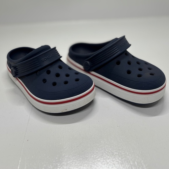 Crocs Kids Navy Clogs with white stripe size 10 - Picture 2 of 10